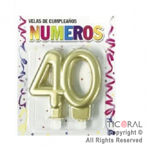 VELAS NUMERO DOBLE METALIZADA 40 A�OS ORO x 1